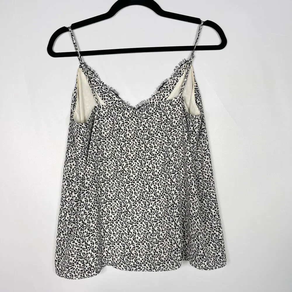 Socialite Small S Cream Black Leopard Animal Print Lace V Neck Camisole Tank Top